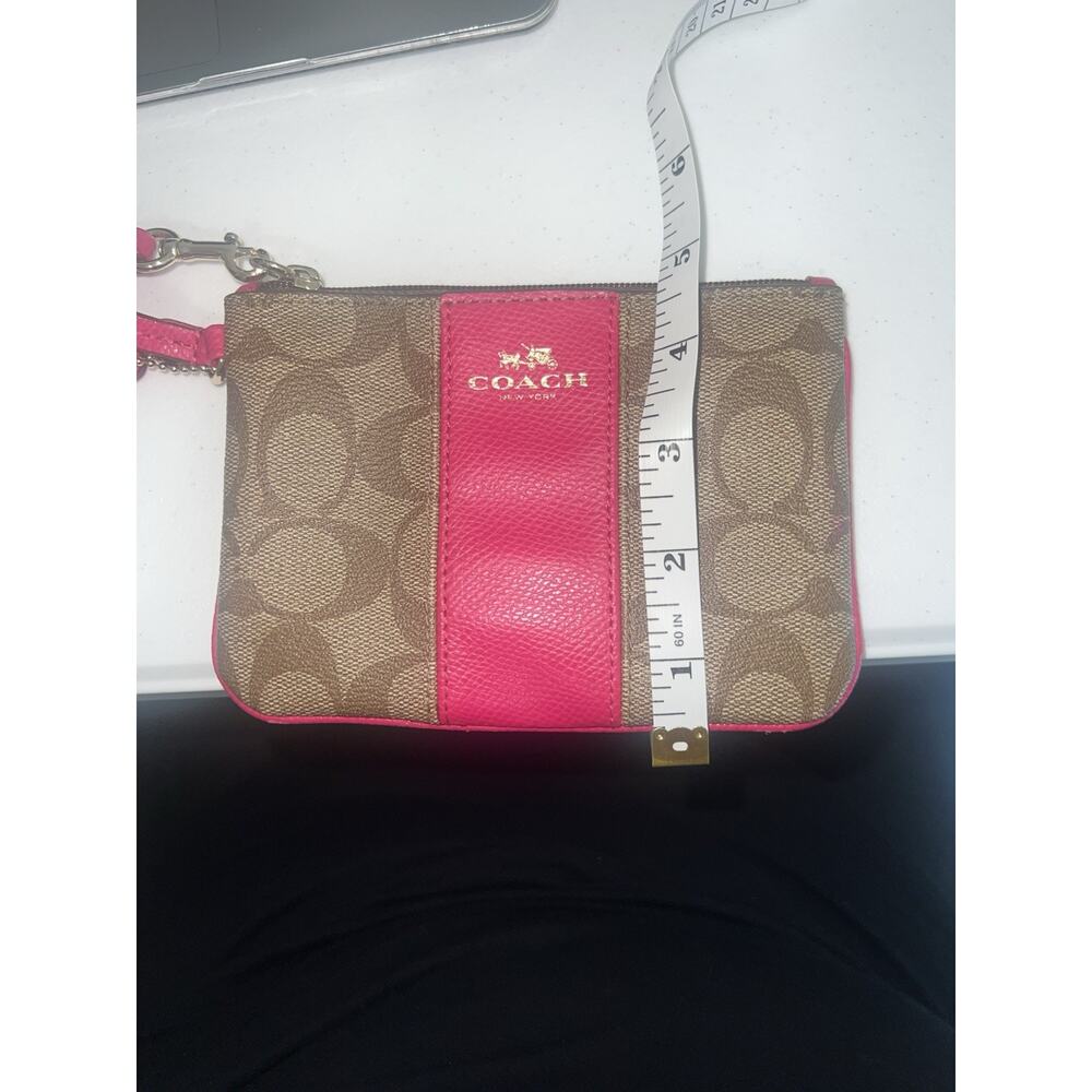 Coach Wristlet Brown & Pink Signature Canvas Zip-Up Small Purse Authentic - Picture 5 of 6